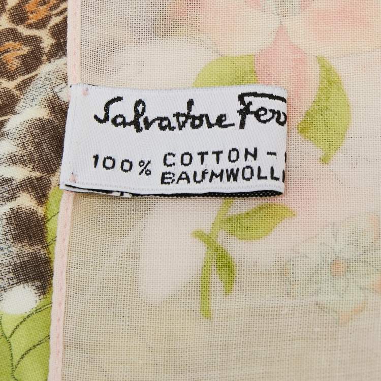 Pre Owned Salvatore Ferragamo Pink Tiger Printed Cotton Square Scarf