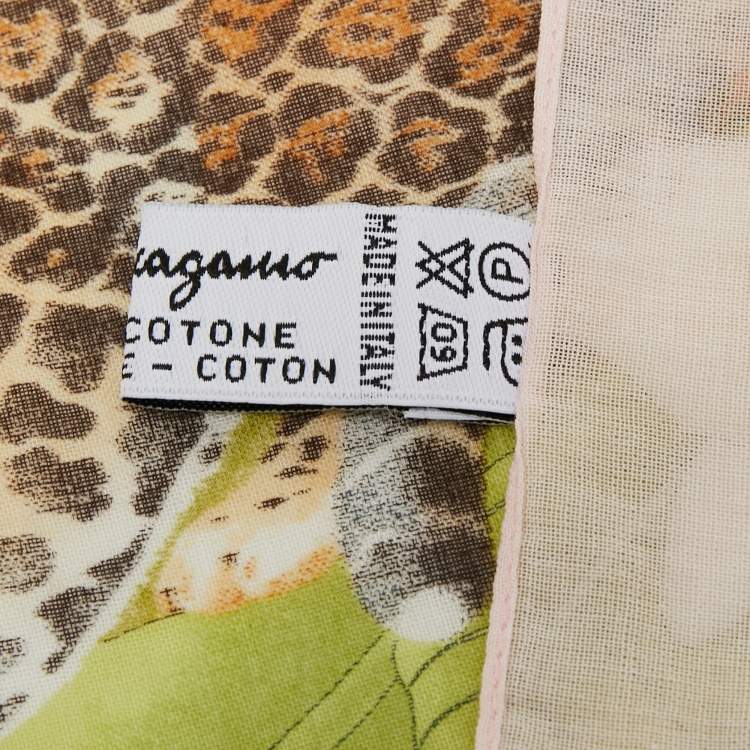 Pre Owned Salvatore Ferragamo Pink Tiger Printed Cotton Square Scarf