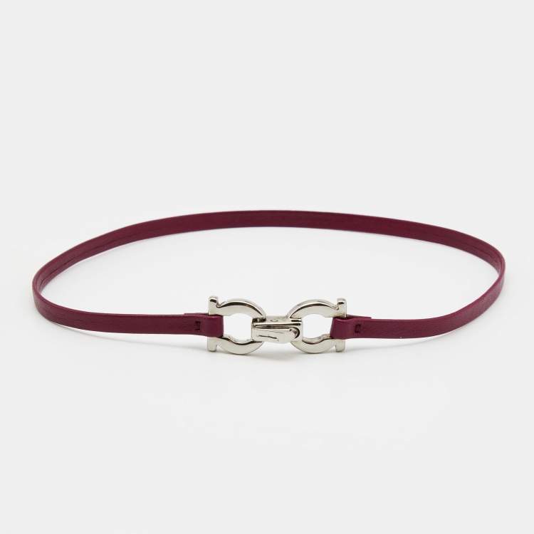 Pre Owned Salvatore Ferragamo Gancini Purple Leather Silver Tone Metal Double Wrap Bracelet