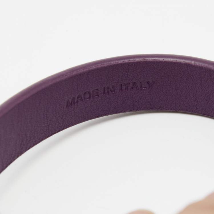 Pre Owned Salvatore Ferragamo Gancini Lock Purple Leather Gold Tone Wrap Bracelet