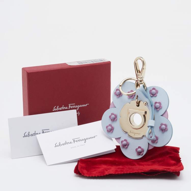 Pre Owned Salvatore Ferragamo Light Blue/Pink Leather Flower Bag Charm