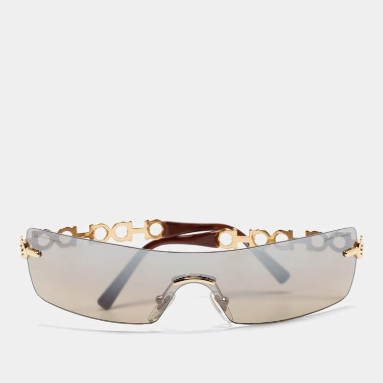مملوكة مسبقًا Salvatore Ferragamo Vintage Gold Tone / Brown Gradient 1074 Shield Sunglasses