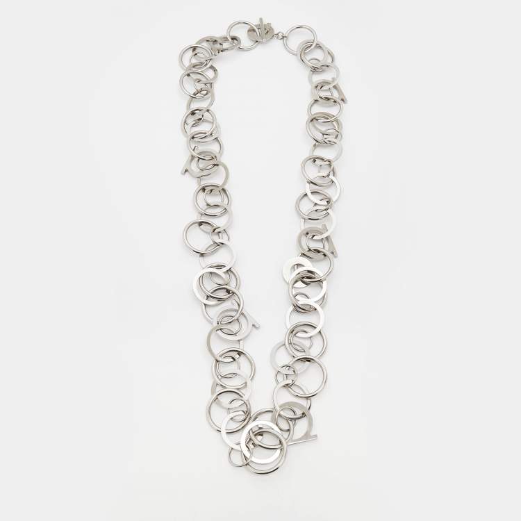 Pre Owned Salvatore Ferragamo Silver Tone Gancini Long Necklace