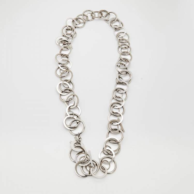 Pre Owned Salvatore Ferragamo Silver Tone Gancini Long Necklace