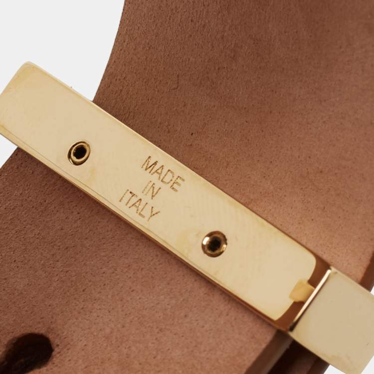 Pre Owned Salvatore Ferragamo Brown Leather Gold Tone Wrap Bracelet 