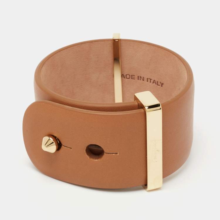 Pre Owned Salvatore Ferragamo Brown Leather Gold Tone Wrap Bracelet 