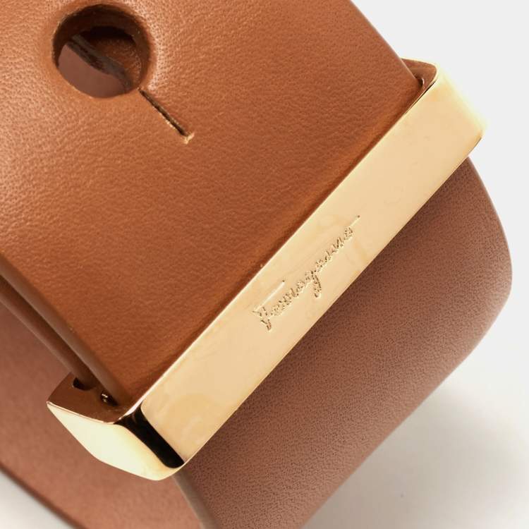 Pre Owned Salvatore Ferragamo Brown Leather Gold Tone Wrap Bracelet 