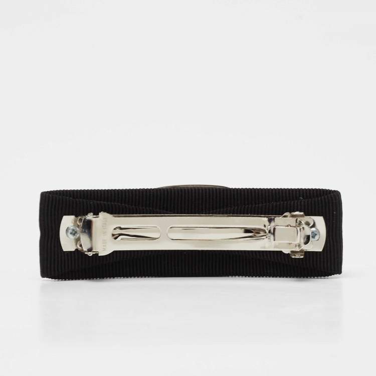 Pre Owned Salvatore Ferragamo Black Vara Bow Crystal Hair Clip