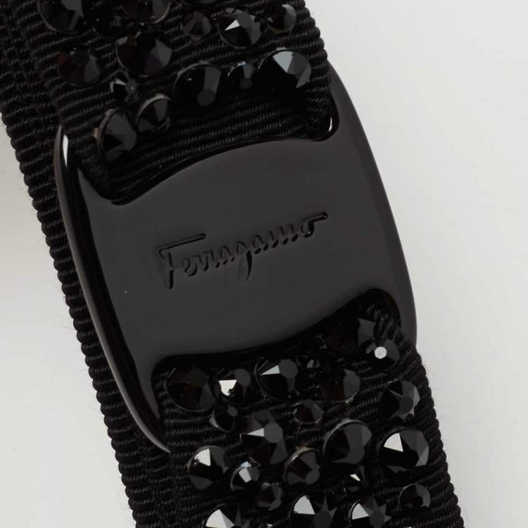 Pre Owned Salvatore Ferragamo Black Vara Bow Crystal Hair Clip