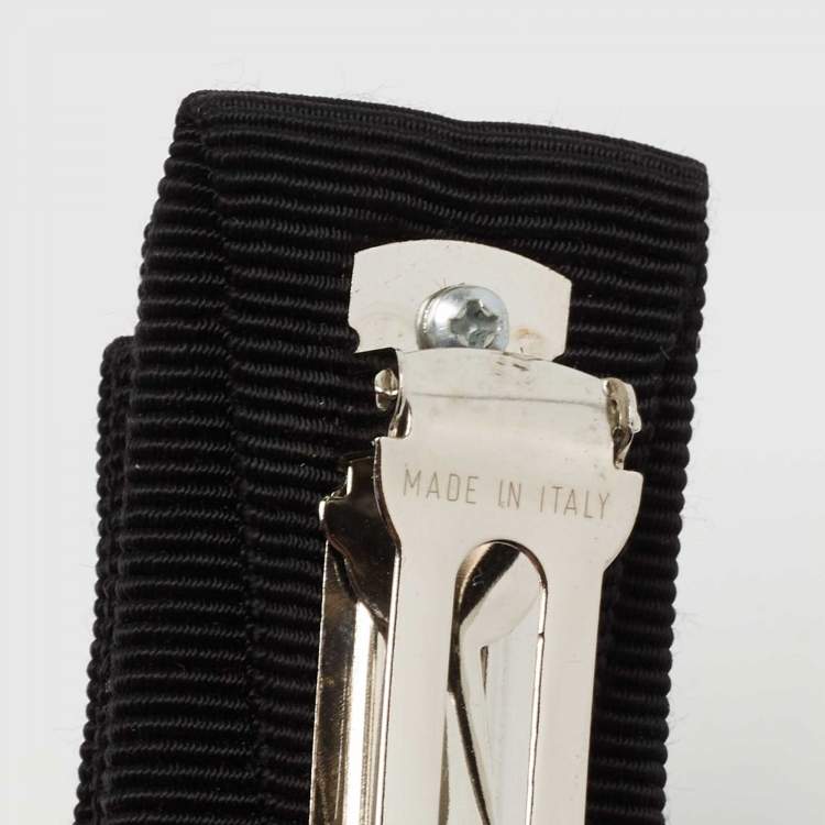 Pre Owned Salvatore Ferragamo Black Vara Bow Crystal Hair Clip