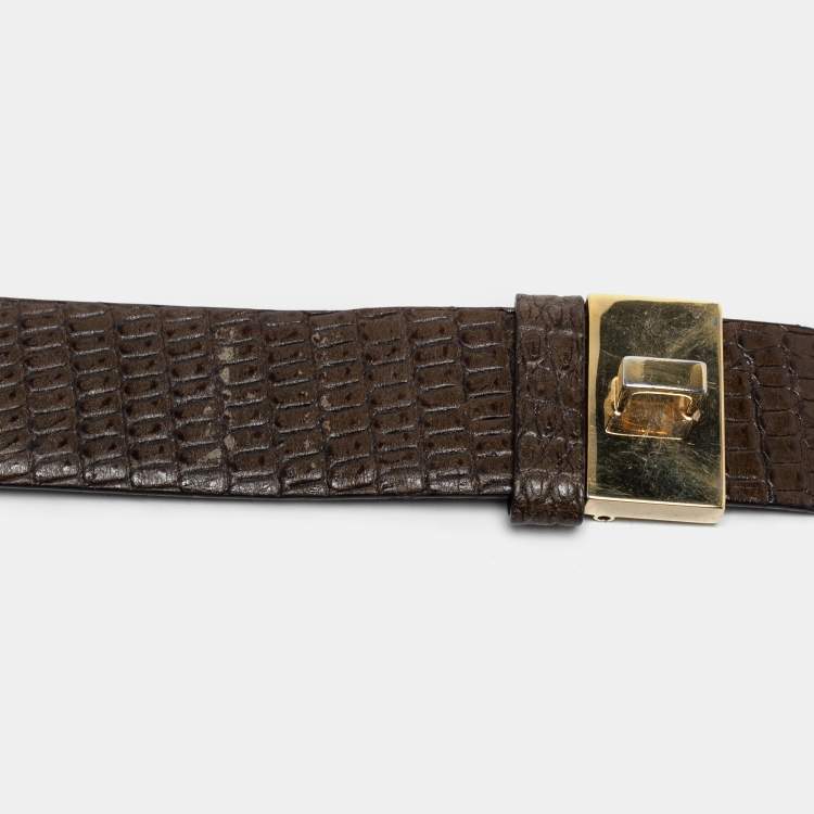 مملوكة مسبقًا Salvatore Ferragamo Green Lizard Embossed Leather Gancio Belt