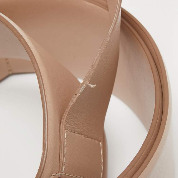 Pre Owned Salvatore Ferragamo Beige Leather Vara Bow Wide Waist Belt 70CM