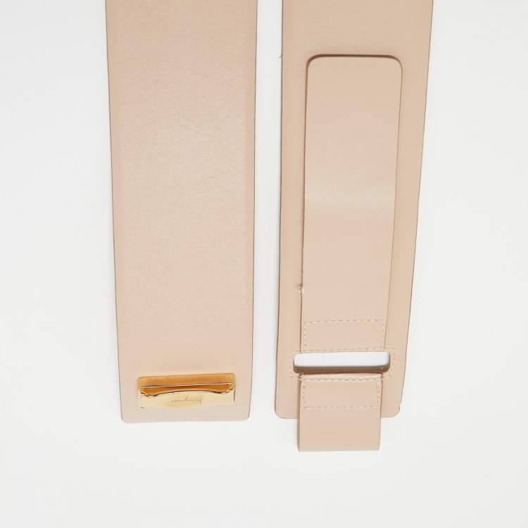 Pre Owned Salvatore Ferragamo Beige Leather Vara Bow Wide Waist Belt 70CM