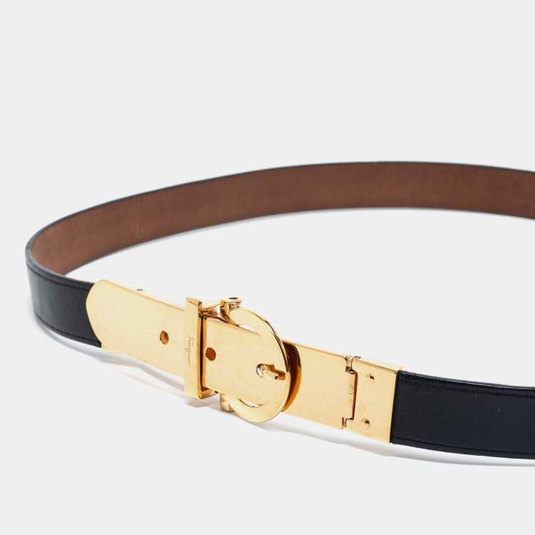 مملوكة مسبقًا Salvatore Ferragamo Black Leather Gancini Buckle Belt 85CM