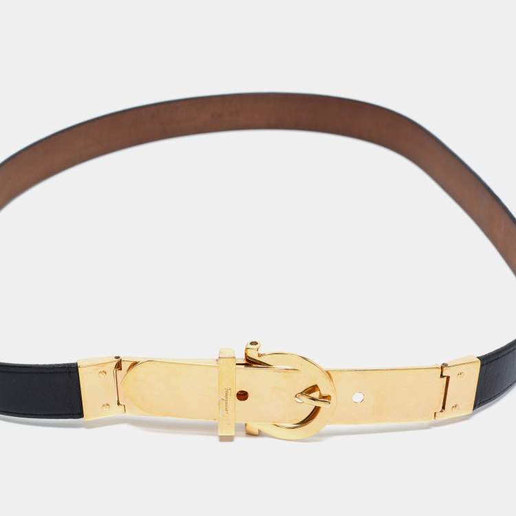 مملوكة مسبقًا Salvatore Ferragamo Black Leather Gancini Buckle Belt 85CM
