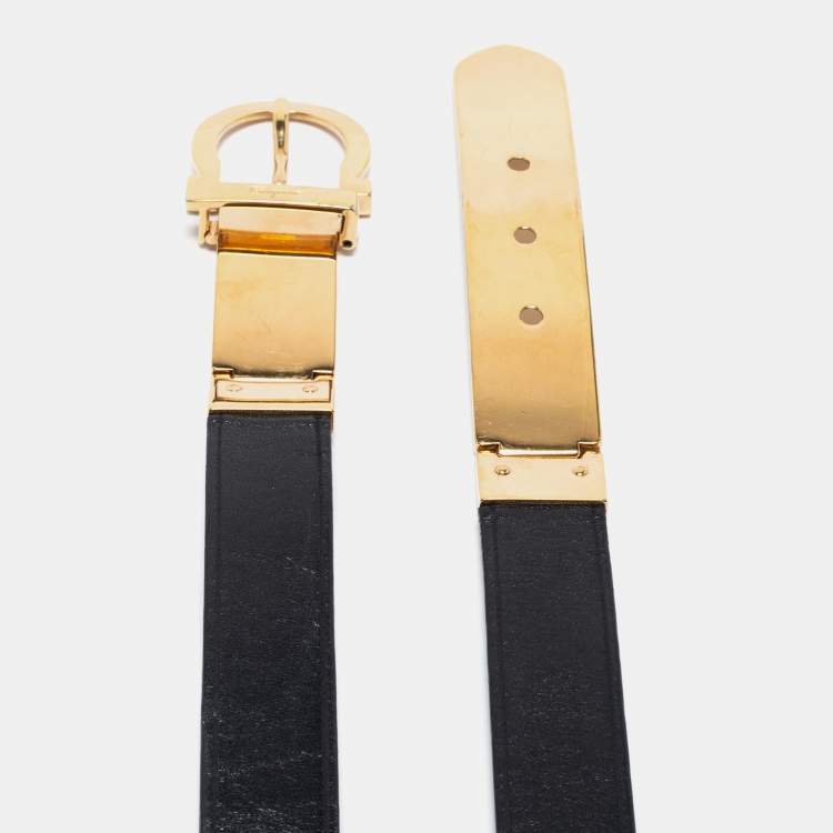 مملوكة مسبقًا Salvatore Ferragamo Black Leather Gancini Buckle Belt 85CM