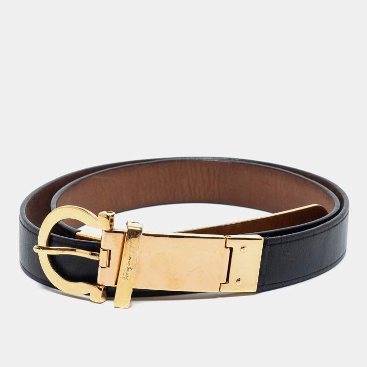 مملوكة مسبقًا Salvatore Ferragamo Black Leather Gancini Buckle Belt 85CM