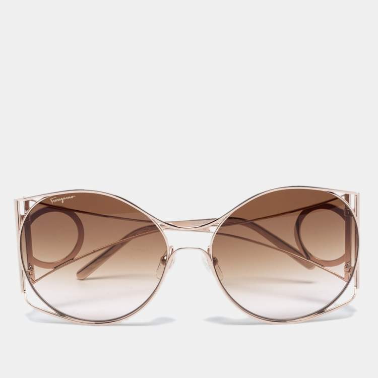 Pre Owned Salvatore Ferragamo Brown SF290S Gradient Round Sunglasses