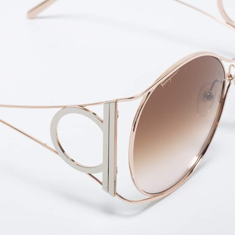 Pre Owned Salvatore Ferragamo Brown SF290S Gradient Round Sunglasses