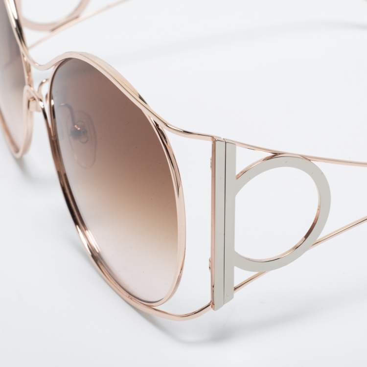 Pre Owned Salvatore Ferragamo Brown SF290S Gradient Round Sunglasses