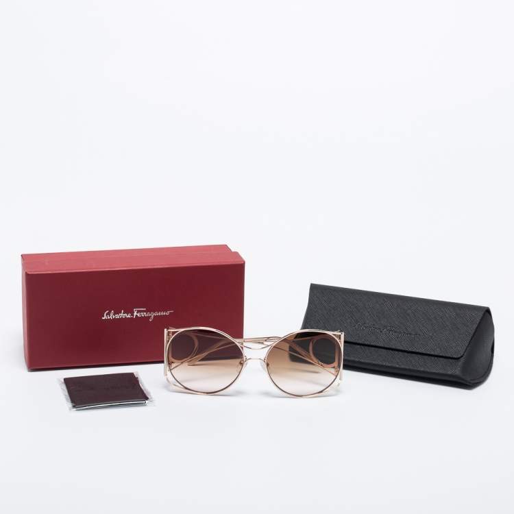 Pre Owned Salvatore Ferragamo Brown SF290S Gradient Round Sunglasses