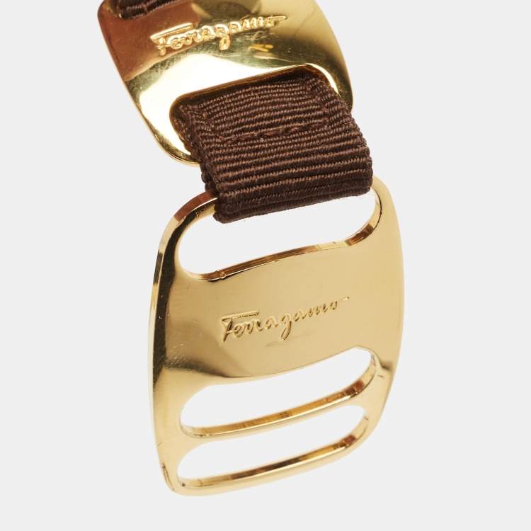 Pre Owned Salvatore Ferragamo Brown Fabric Chain Waist Belt 80CM