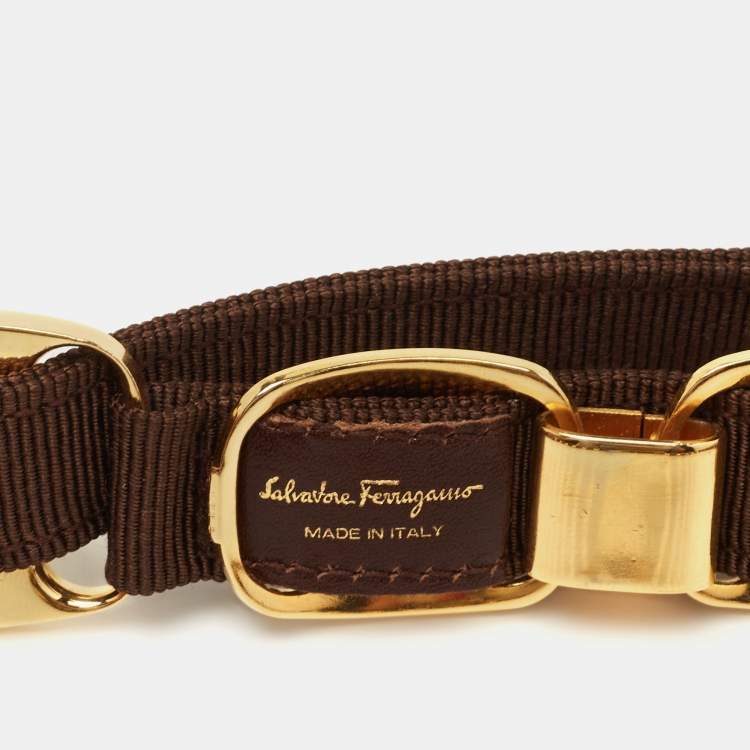 Pre Owned Salvatore Ferragamo Brown Fabric Chain Waist Belt 80CM