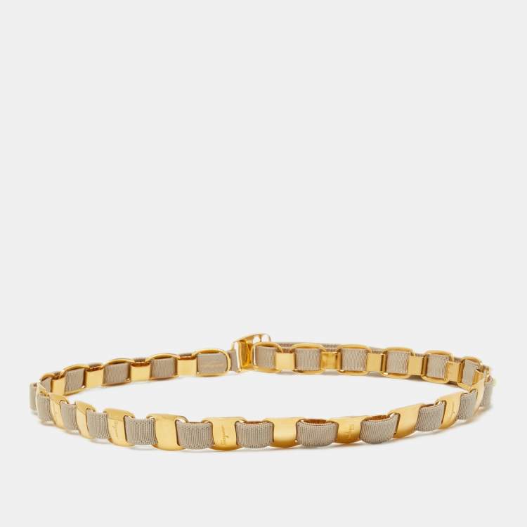 Pre Owned Salvatore Ferragamo Beige Fabric Chain Waist Belt 80CM