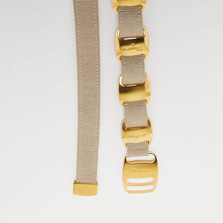 Pre Owned Salvatore Ferragamo Beige Fabric Chain Waist Belt 80CM