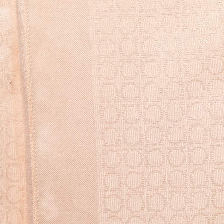 Pre Owned Salvatore Ferragamo Peach Gancini Pattern Silk & Wool Scarf