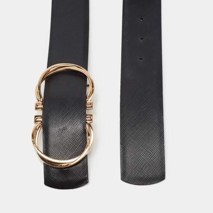 Pre Owned Salvatore Ferragamo Black Leather Buckle Belt 90CM