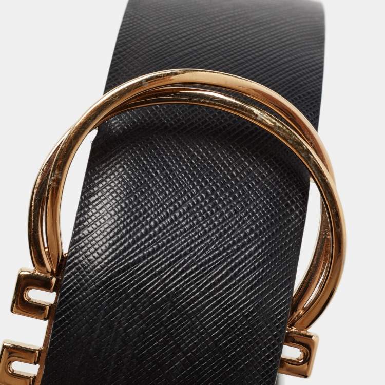 Pre Owned Salvatore Ferragamo Black Leather Buckle Belt 90CM