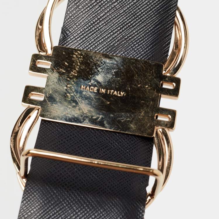 Pre Owned Salvatore Ferragamo Black Leather Buckle Belt 90CM