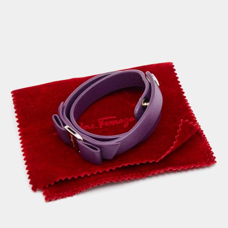 Pre Owned Salvatore Ferragamo Purple Vara Bow Double Wrap Bracelet 