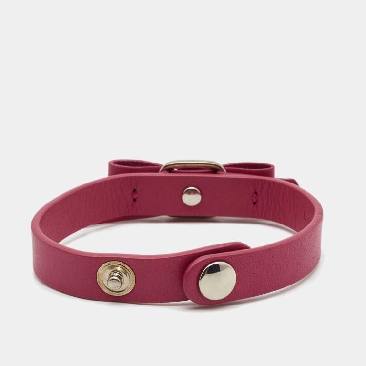 Pre Owned Salvatore Ferragamo Pink Leather Vara Bow Bracelet