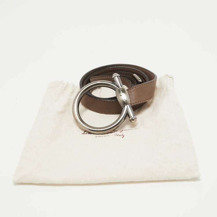Pre Owned Salvatore Ferragamo Brown Leather Buckle Belt 90CM