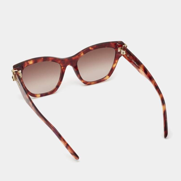 Pre Owned Salvatore Ferragamo Brown Tortoise SF 1010S Wayfarer Sunglasses 
