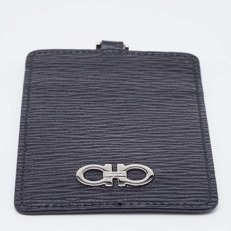 Pre Owned Salvatore Ferragamo Black/Blue Leather Lanyard ID Card Holder