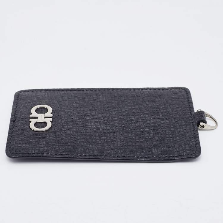 Pre Owned Salvatore Ferragamo Black/Blue Leather Lanyard ID Card Holder
