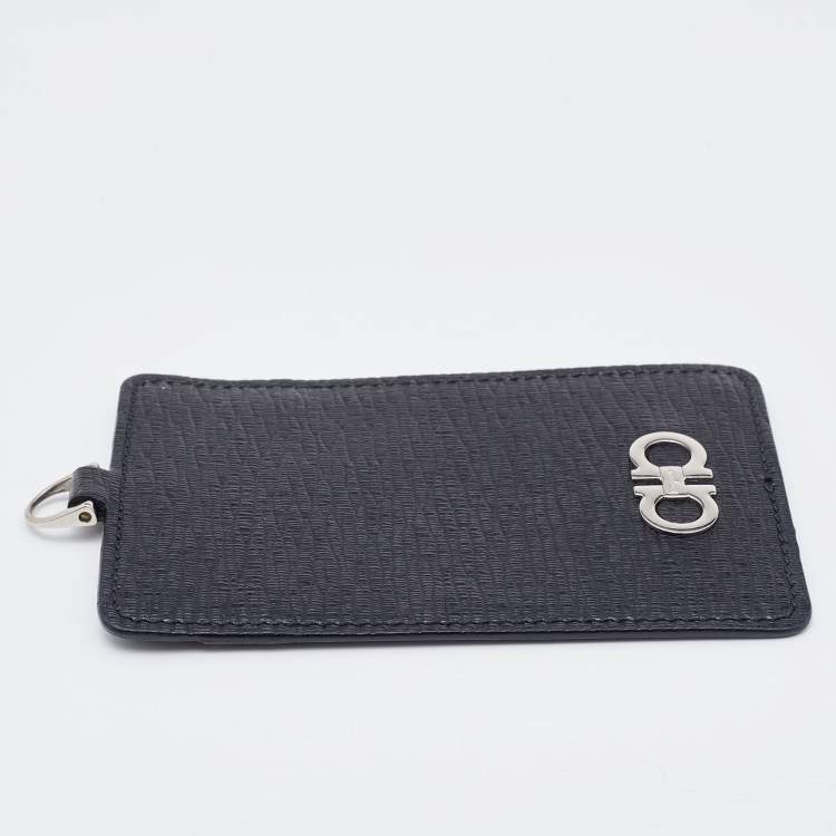 Pre Owned Salvatore Ferragamo Black/Blue Leather Lanyard ID Card Holder