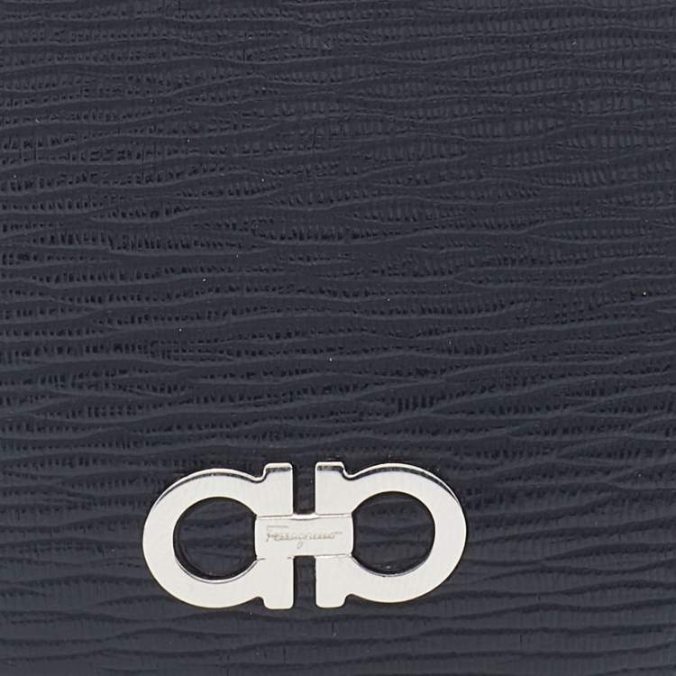 Pre Owned Salvatore Ferragamo Black/Blue Leather Lanyard ID Card Holder