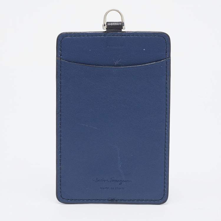 Pre Owned Salvatore Ferragamo Black/Blue Leather Lanyard ID Card Holder