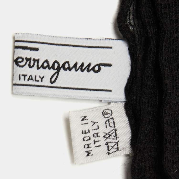 Pre Owned Salvatore Ferragamo Black Lurex Striped Silk & Wool Stole 
