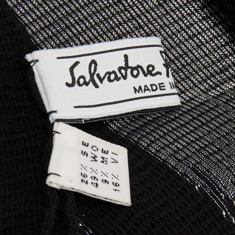 Pre Owned Salvatore Ferragamo Black Lurex Striped Silk & Wool Stole 