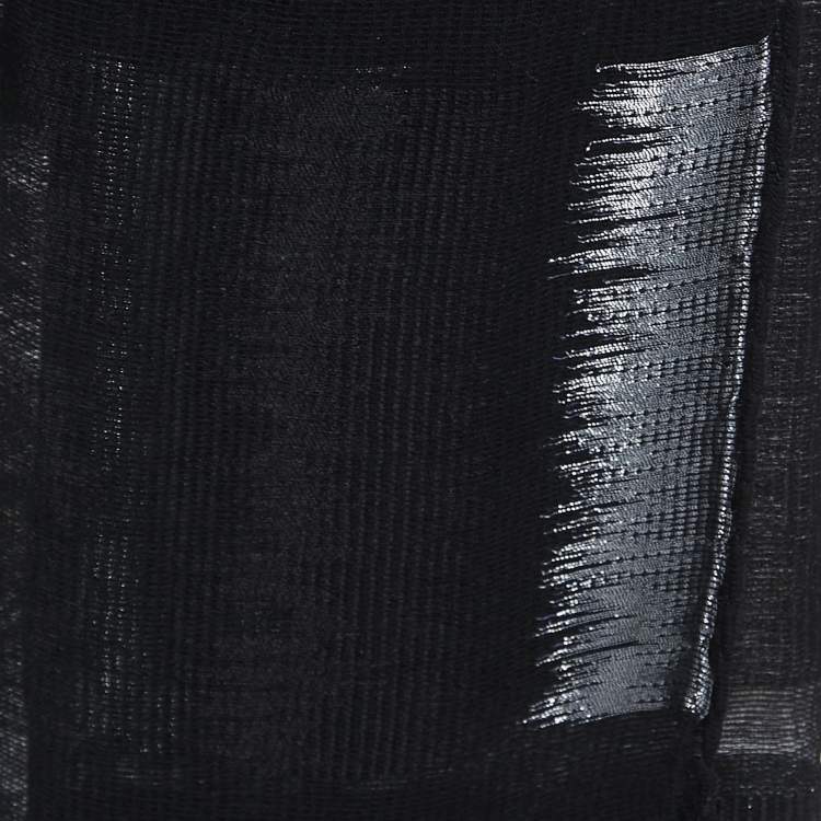Pre Owned Salvatore Ferragamo Black Lurex Striped Silk & Wool Stole 