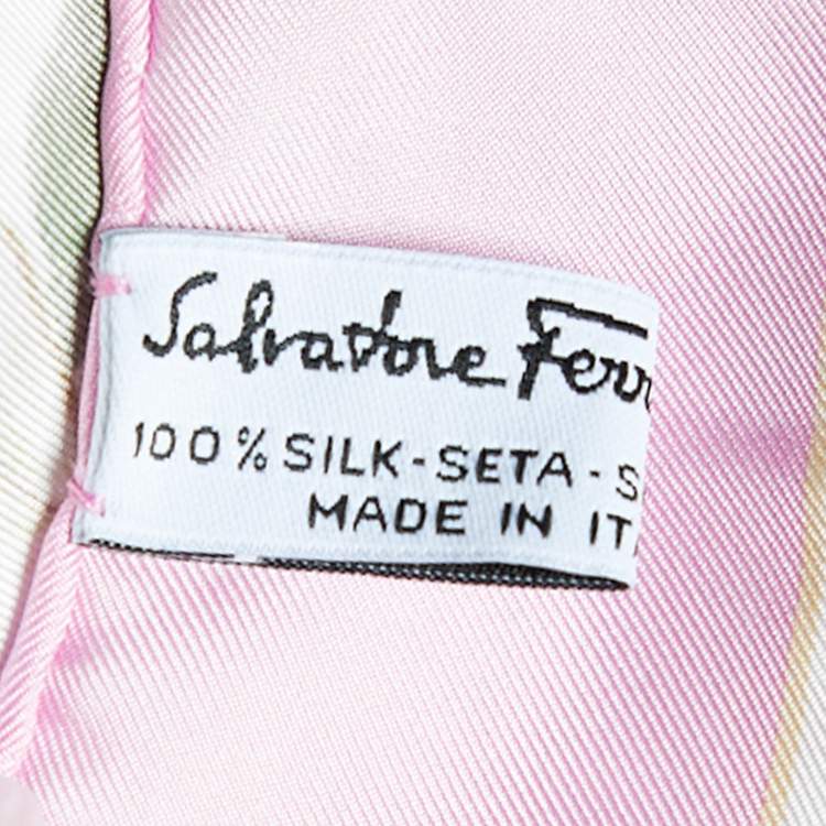 Pre Owned Salvatore Ferragamo Pink & White Floral Printed Silk Square Scarf