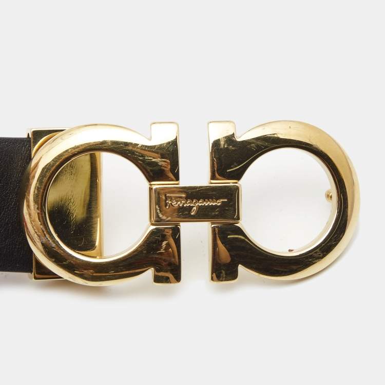 Pre Owned Salvatore Ferragamo Black/Brown Leather Gancini Reversible Cut to Size Belt 