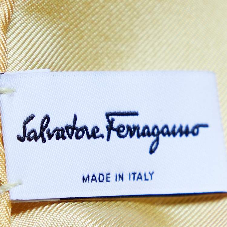 Pre Owned Salvatore Ferragamo Yellow Parrot Printed Silk Square Scarf