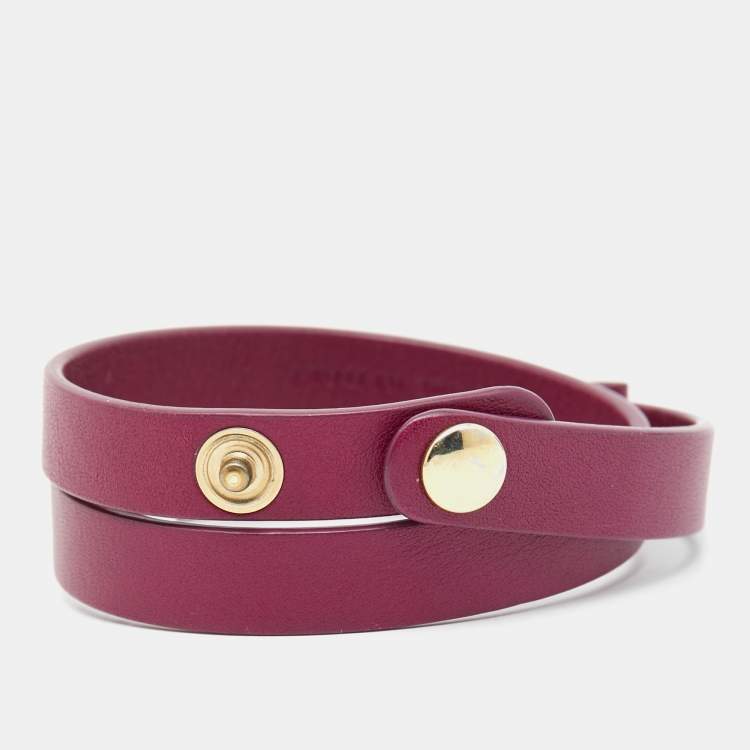 Pre Owned Salvatore Ferragamo Vara Bow Leather Gold Tone Double Wrap Bracelet