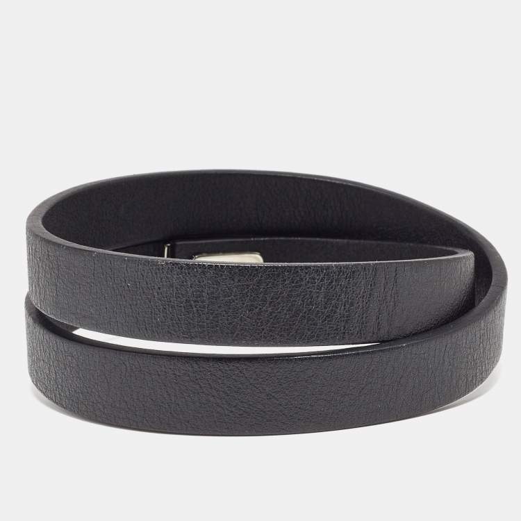 Pre Owned Salvatore Ferragamo Leather Silver Tone Wrap Bracelet